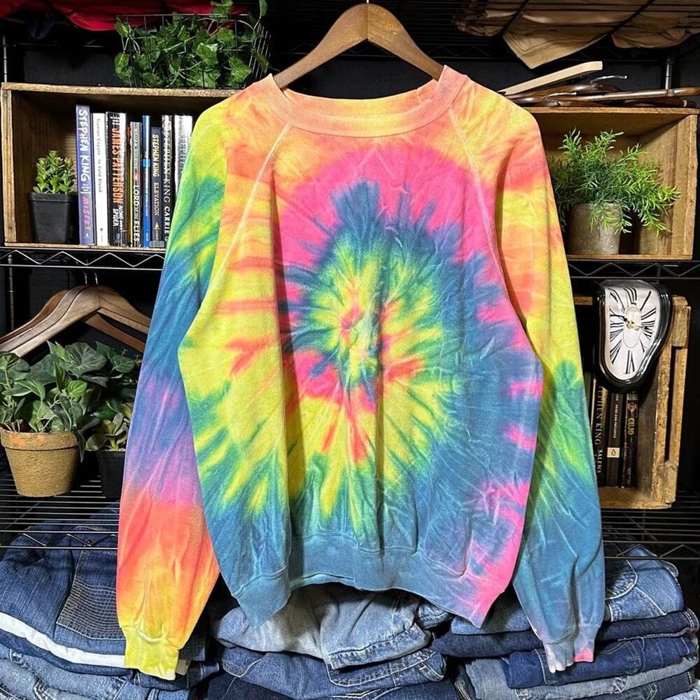 Vintage 90s Colorful Tie Dye Crewneck Rainbow Mulicolored Sweatshirt Womens XL